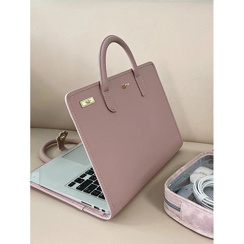 Pink Faux Leather Laptop Sleeve with Handle for Notebook Protection