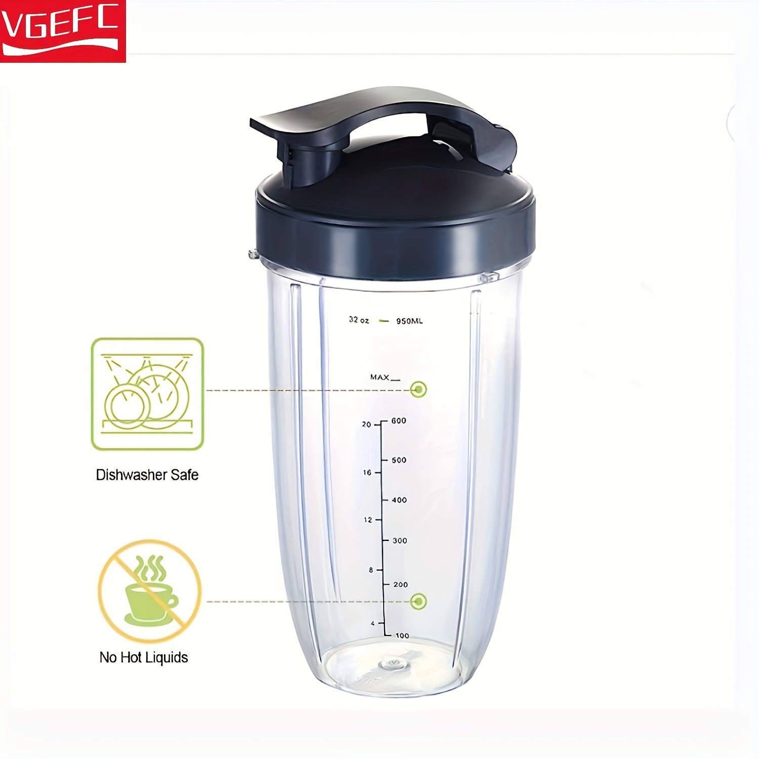 32oz Blender Cups Leak-Proof BPA-Free Replacement with Measurement for Nutribullet