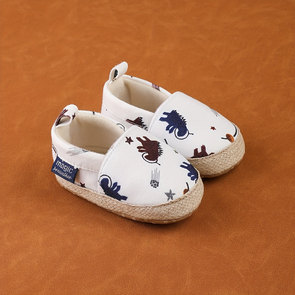 Zapatillas slip-on para bebés niños y niñas, patrón de animales de dibujos animados, de caña baja, tela, plantilla de EVA, suela de PU, casual para todas las estaciones