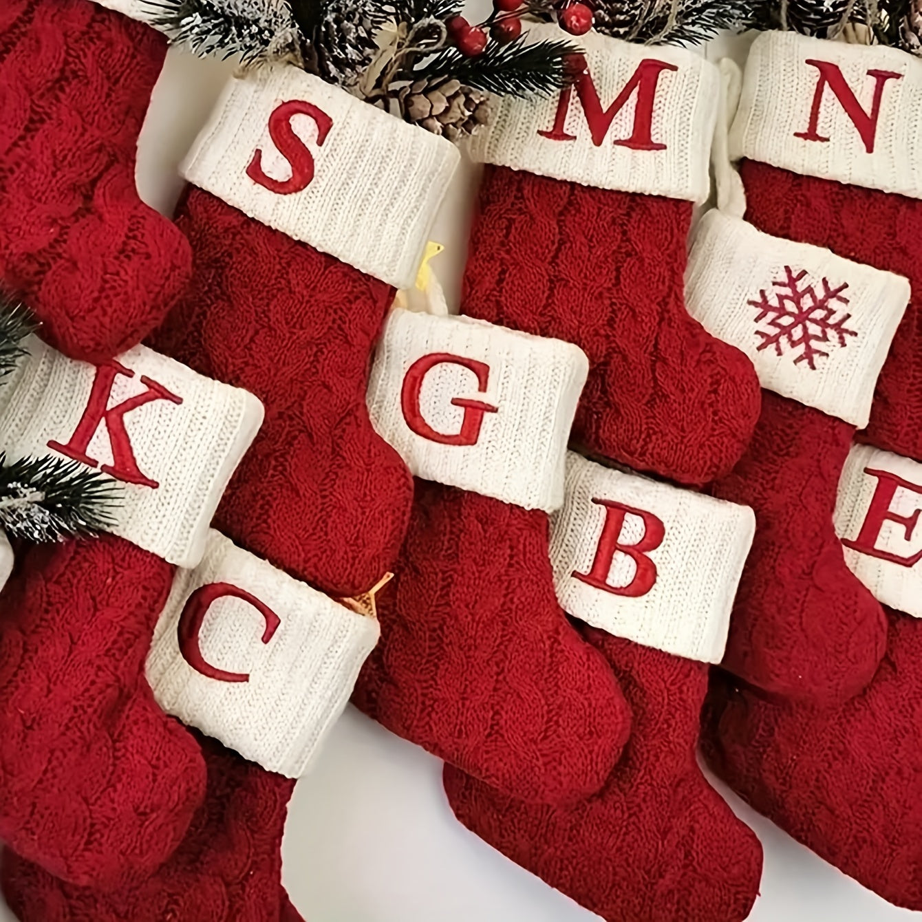 Knitted Christmas Stocking with Letter Design for Tree Decor and Holiday Gifts