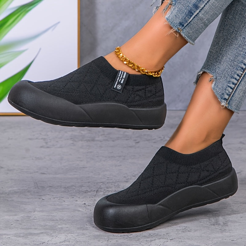 Women’s Slip-On Loafers Breathable Knit Fabric Casual Shoes Beige Green