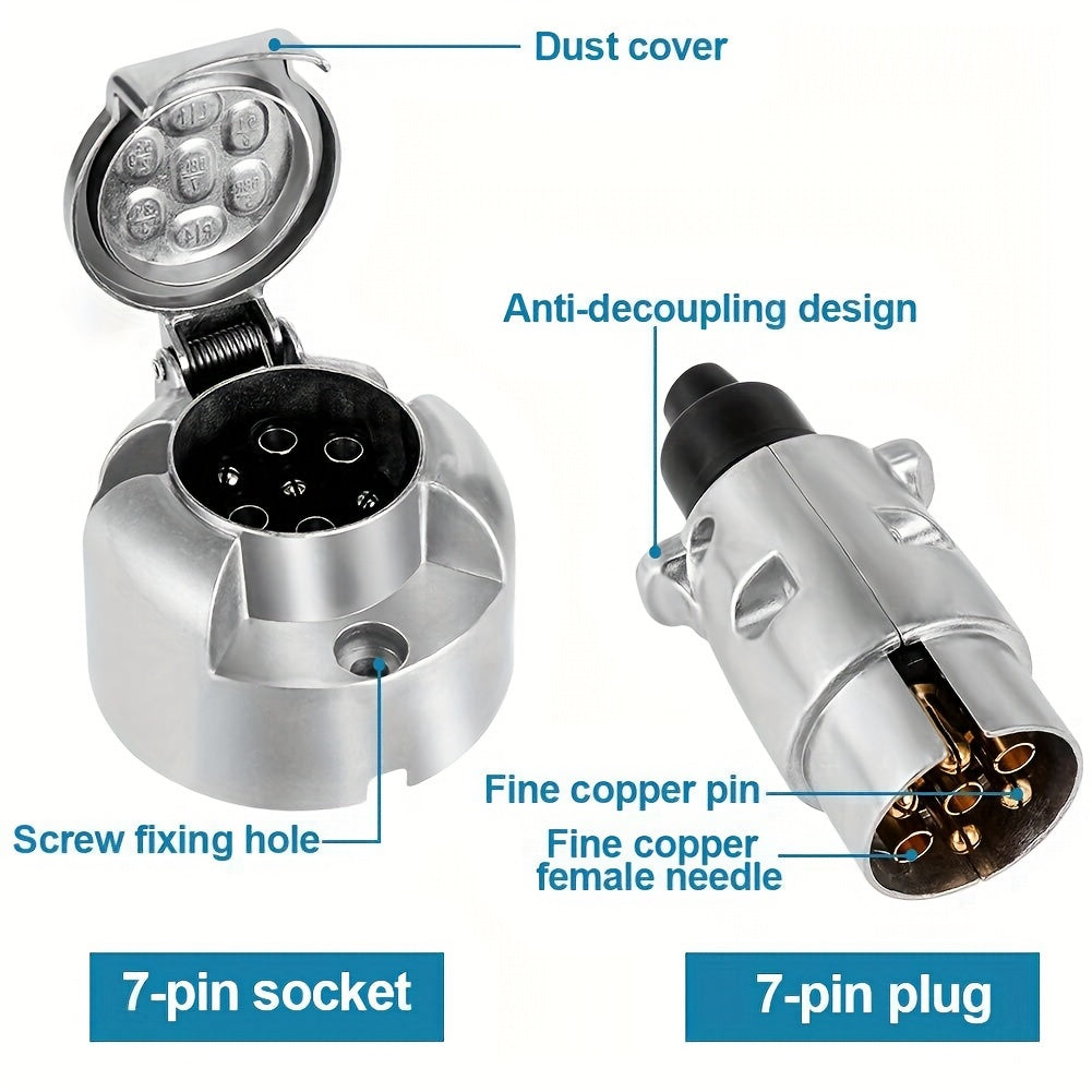 Universal Metal Trailer Connector Set Aluminum 7-Pin RV Tow Hooks