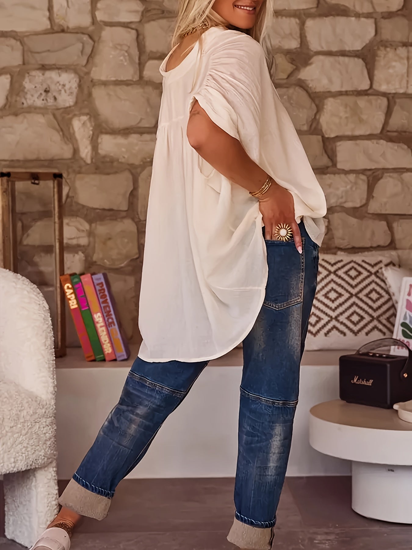 Women’s Plus Size Ruffled Short Sleeve Blouse Lightweight Semi-Sheer Summer Shirt