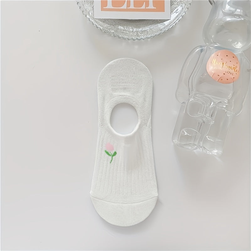 Women's No-Show Socks Pack of 10 Animal and Floral Breathable Polyester Non-Slip Heel