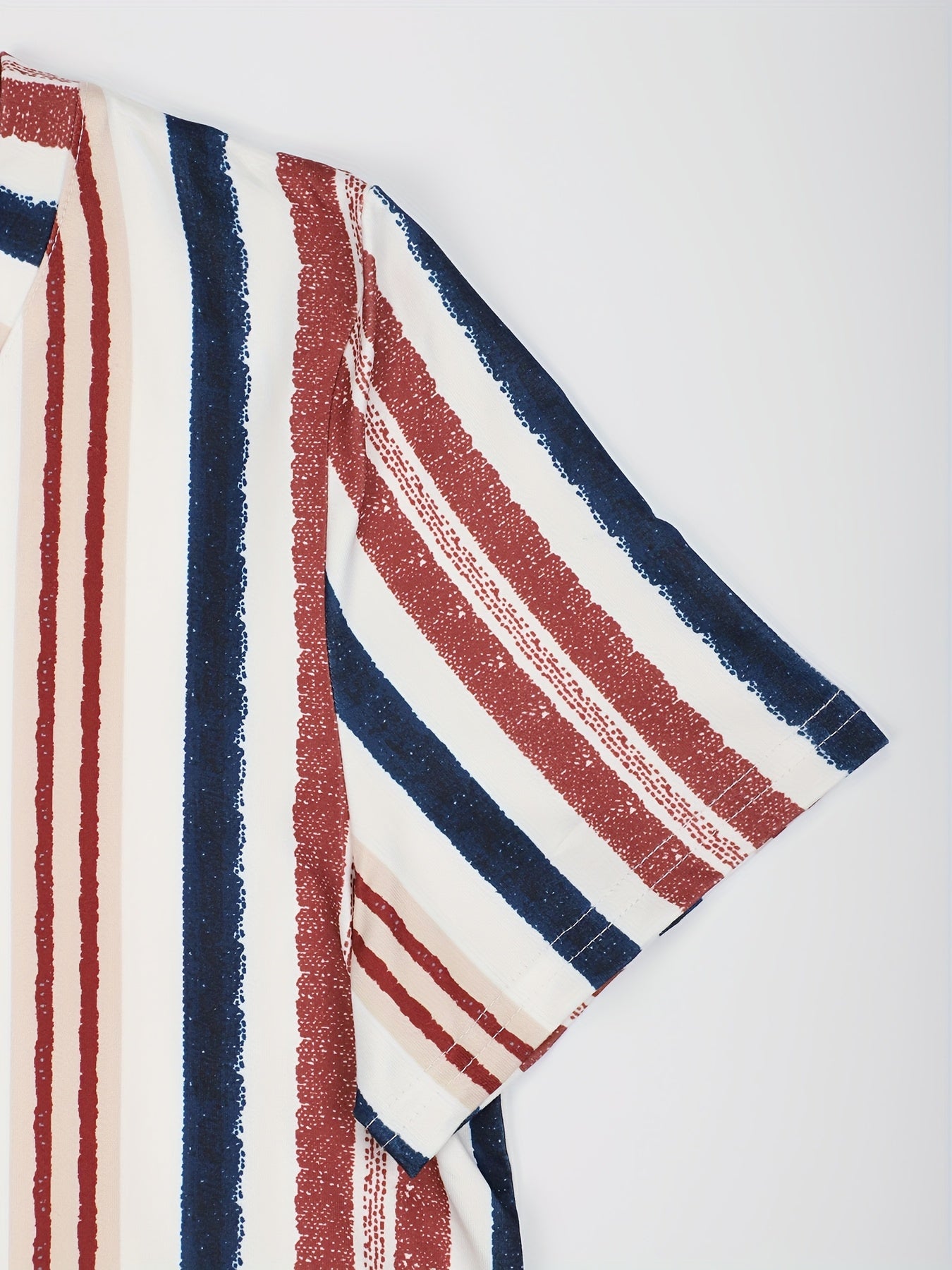 Plus Size Women's Striped V-Neck T-Shirt with Button Short Sleeve