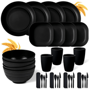32-Piece Unbreakable Microwave-Safe Camping Cutlery Set with Plates Bowls Cups