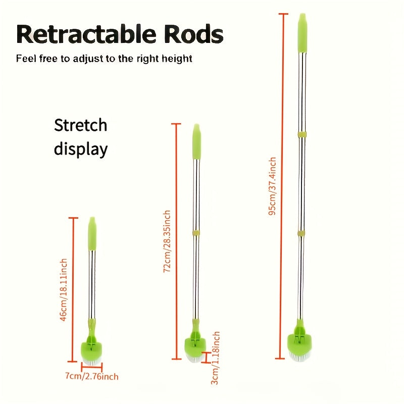 3-Piece Long-Handle Shower Cleaning Brush Set Extendable Sponge Hard Brush Bathroom Kitchen