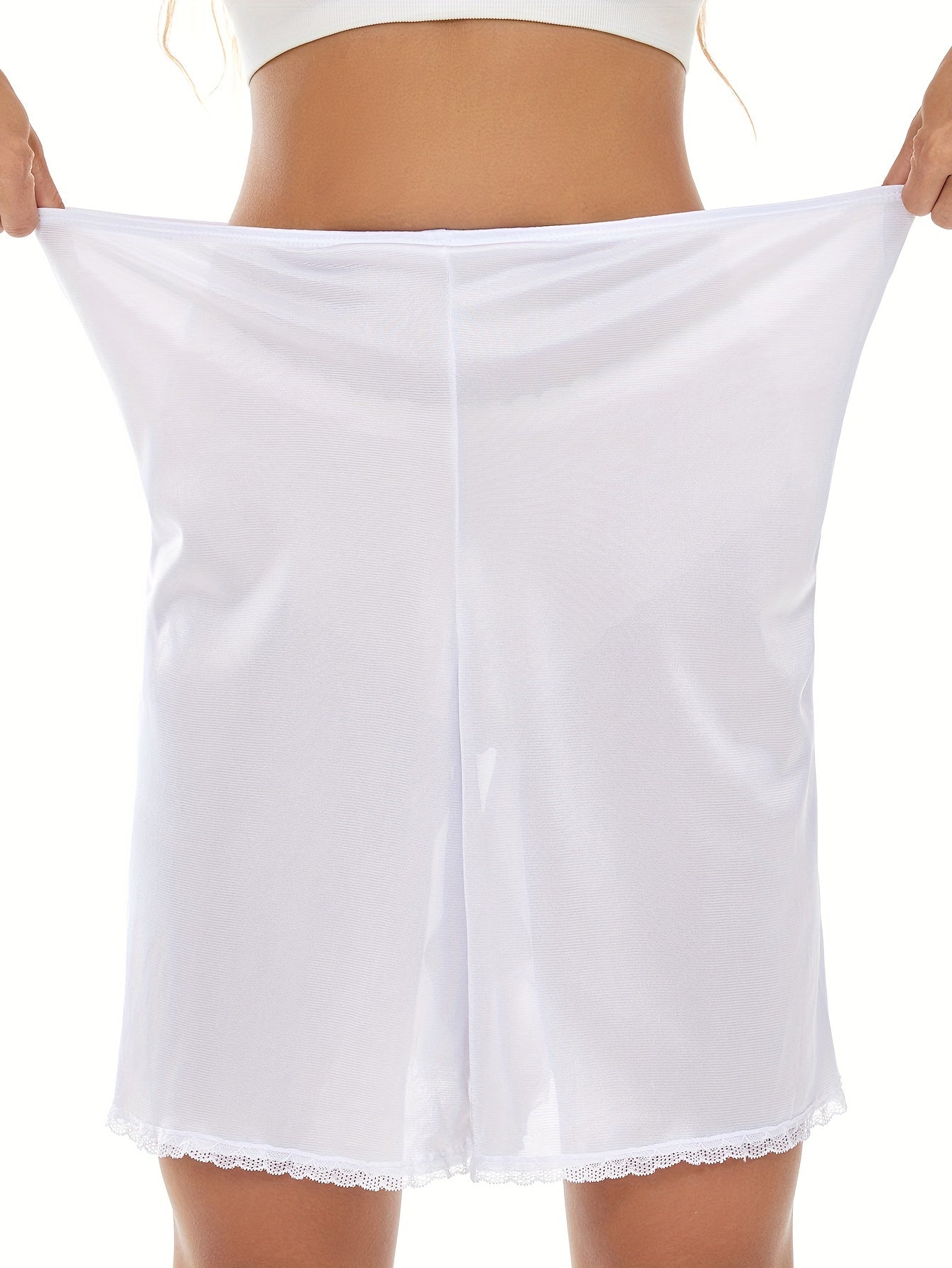 Falda slip de poliéster para mujer con dobladillo de encaje, ropa interior casual, color sólido, soporte ligero