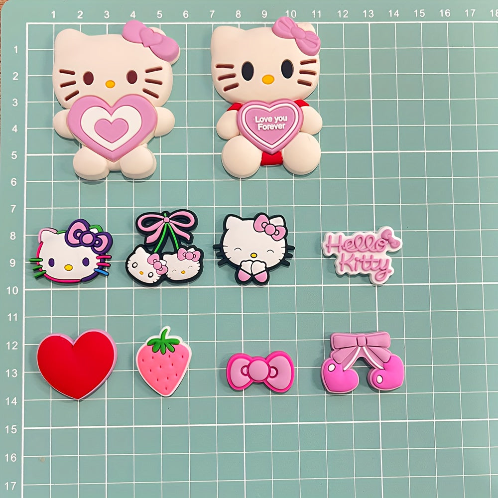 10Pcs Cute Pink PVC Shoe Charms with Heart Strawberry Love Signs for Sandals and Accessories