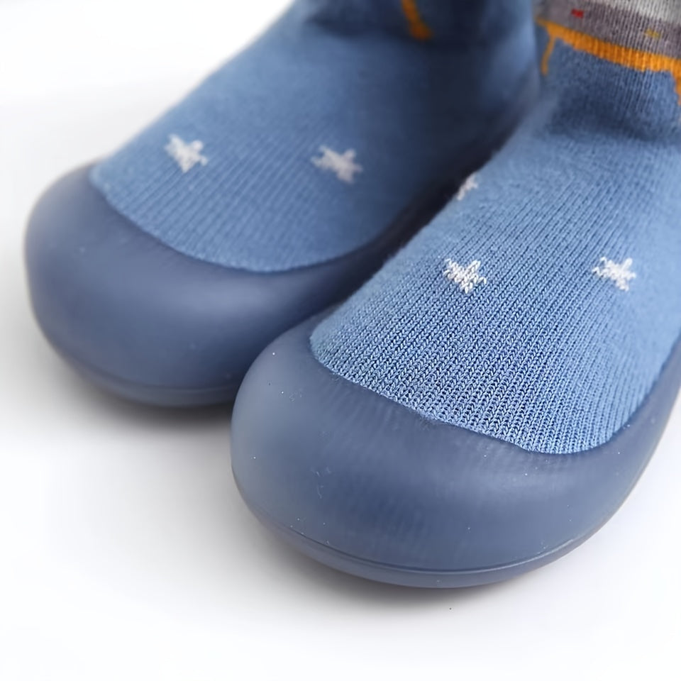 Baby Boys Light Blue Cotton Slip-On Shoes with Non-Slip Rubber Sole for First Walkers