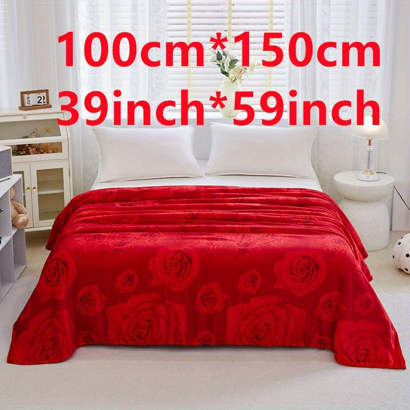 Soft Rose Pattern Bed Blanket for Sofa Bed Camping Travel and Gift