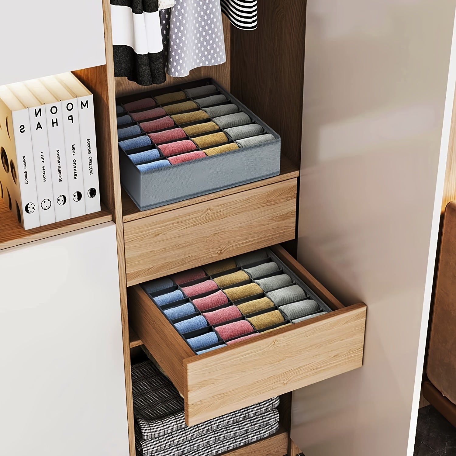 Grey Collapsible Closet Organizer for Socks Bras Ties Belts 24 Cell