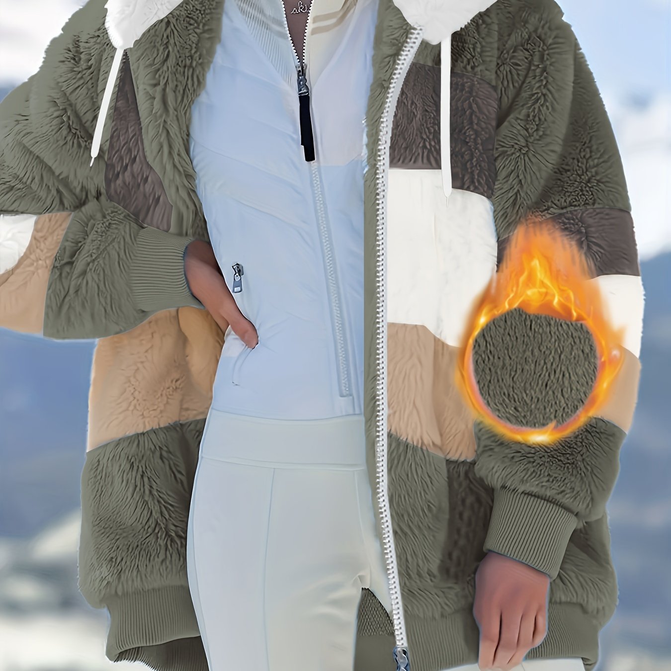 Женское пальто большого размера в полоску с пушистым капюшоном для осени и зимы, повседневное и теплое с молнией.