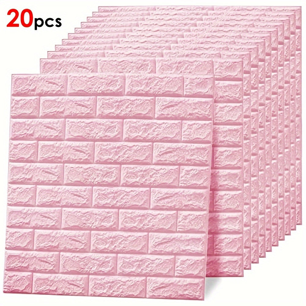 Pack de 5, 10 o 20 paneles de pared de vinilo rosa, adhesivos autoadhesivos impermeables en 3D, para decoración del hogar