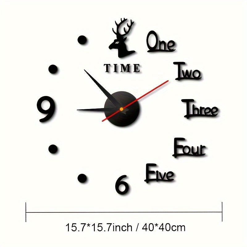 Deer Design DIY Wall Clock Modern Wooden Home Decor Large Size