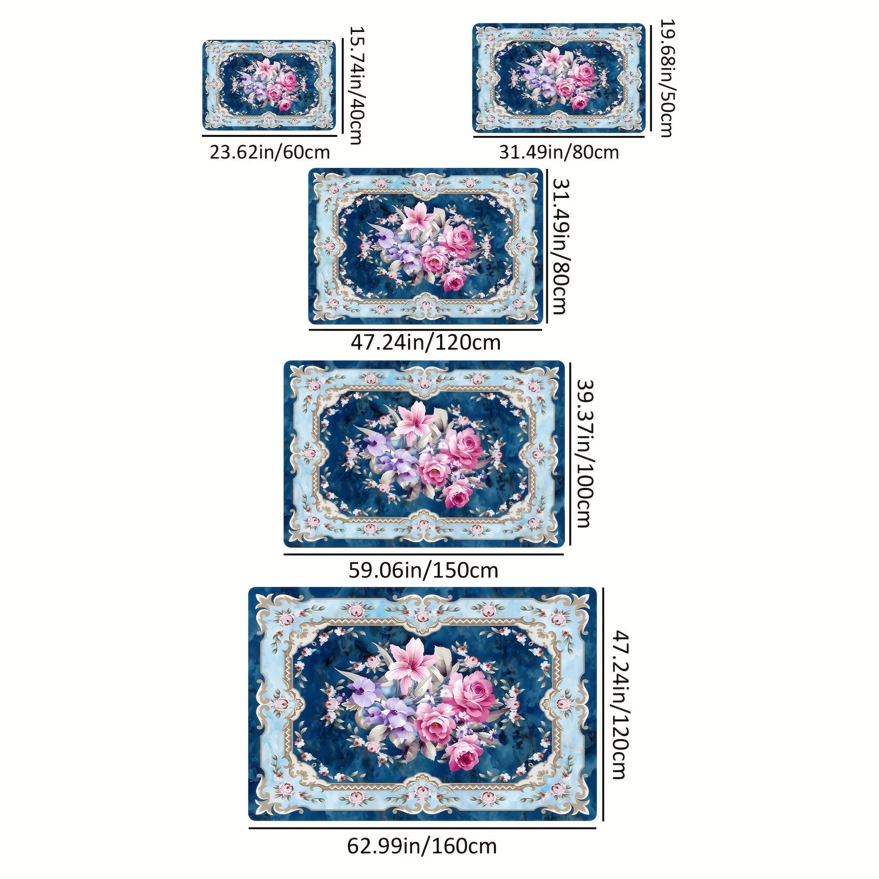 Alfombra de área bohemia persa floral de estilo vintage, de terciopelo de cristal, poliéster, antideslizante, resistente a manchas, 70x50 pulgadas