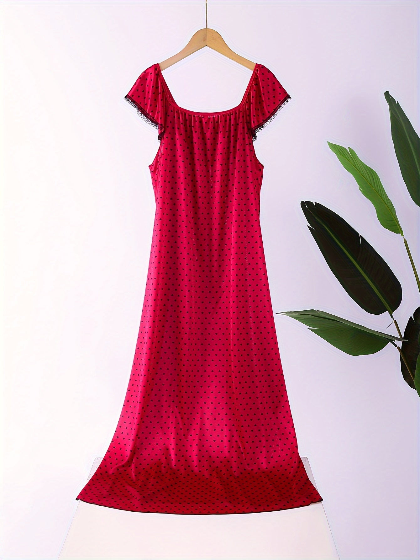 Women's Pajama Set Heart Print Long Sleeve Dress Sleepwear