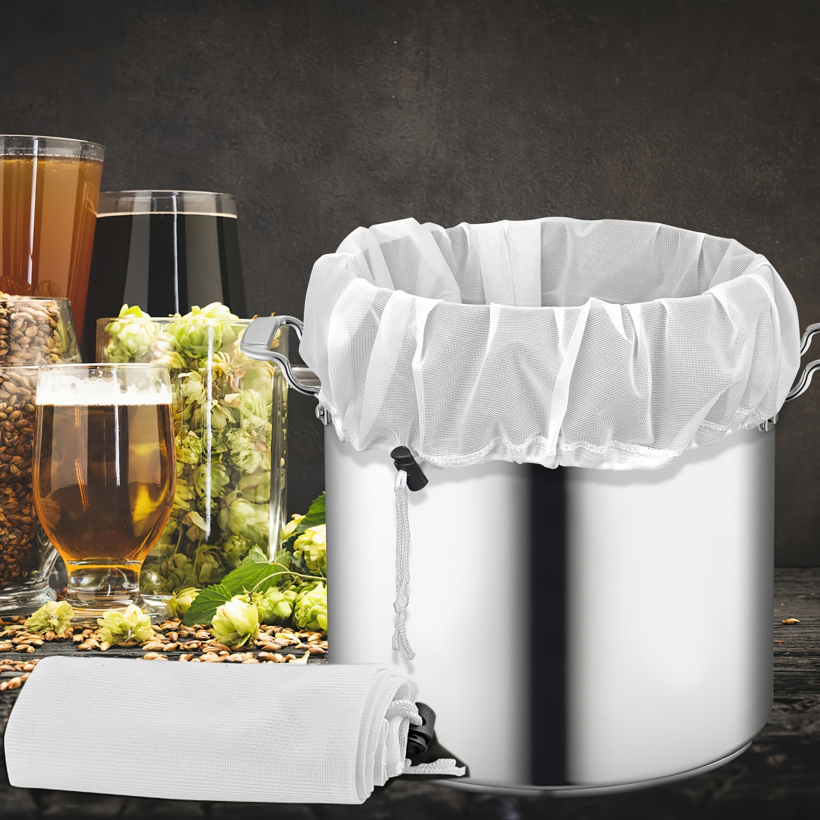 Большой, прочный мешок для заваривания с мелкой сеткой - 66,04 см x 55,88 см, регулируемый шнурок для домашнего пивоварения. Отлично подходит для хмеля, зерна и фруктового вина для пивоварения.