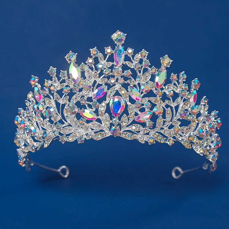 Bridal Crown with Vibrant Rhinestones Queen Tiara Hair Accessory for Weddings