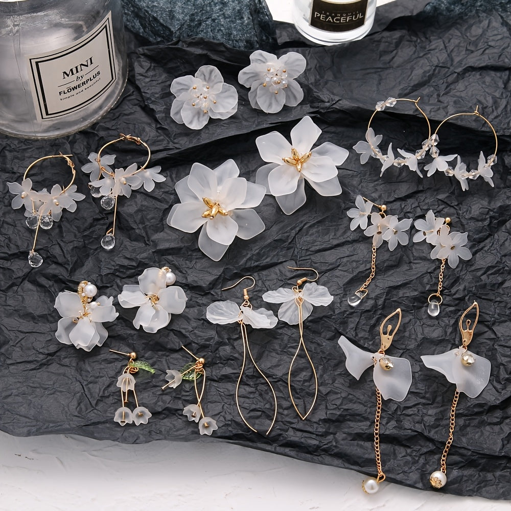 Set of 10 Minimalist Floral Faux Pearl Earrings for Elegant and Versatile Style