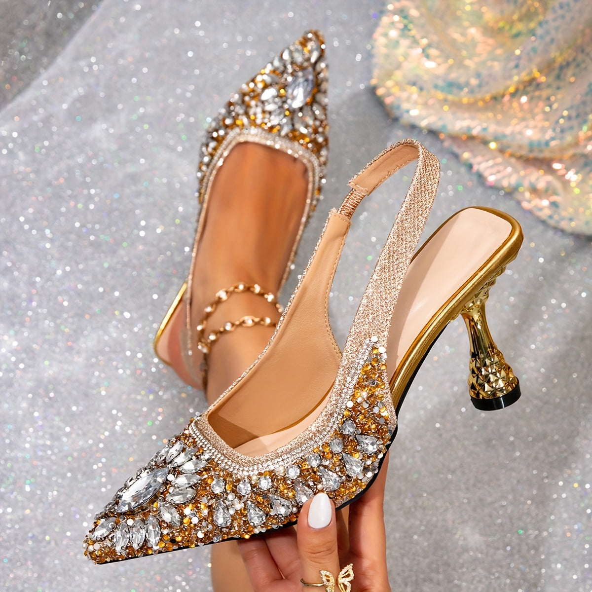 Ayollar uchun Bling to'rt mavsumli nuqtali oyoq barmoqli, bilak bog'lamli yuqori poshnali poyabzal, kiyinish va kechalar uchun