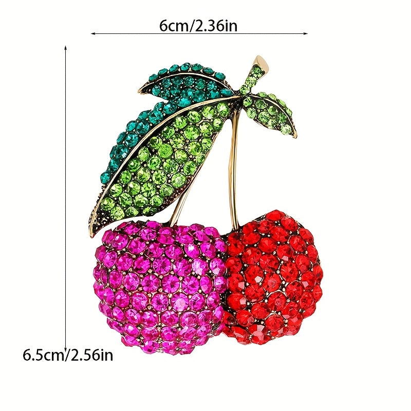Cherry-Shaped Rhinestone Brooch Pin for Women Fashion Jewelry Accessory Elegant Gift