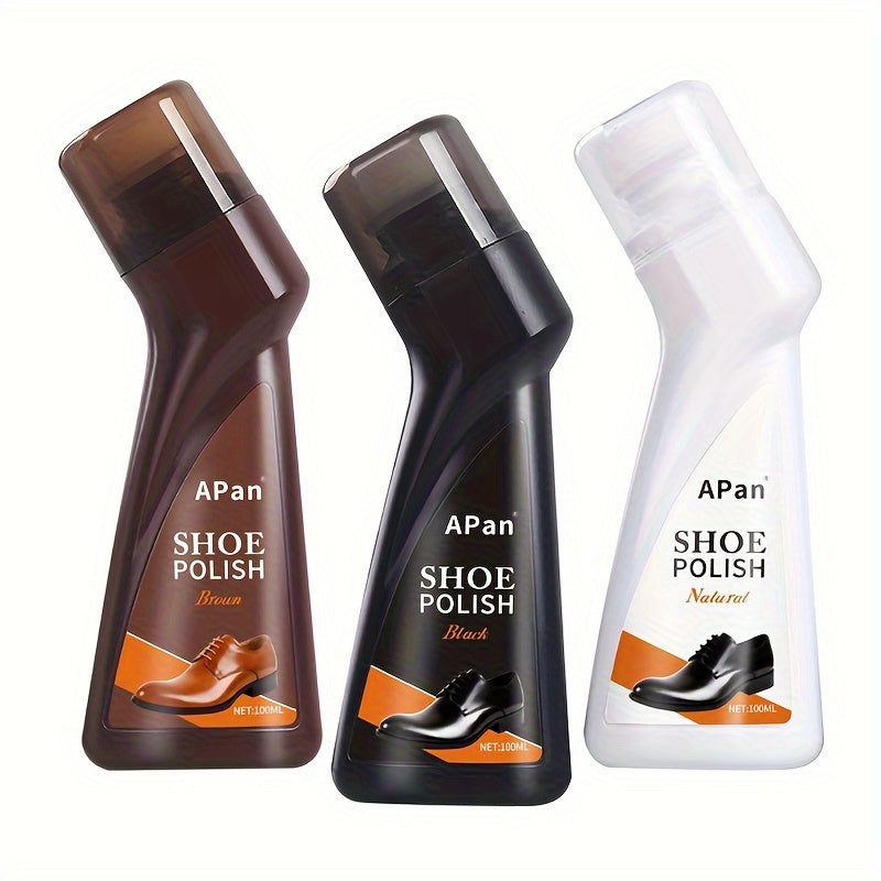 Faux Leather Shoe Polish Liquid with Brush Applicator for Glossy Shoes