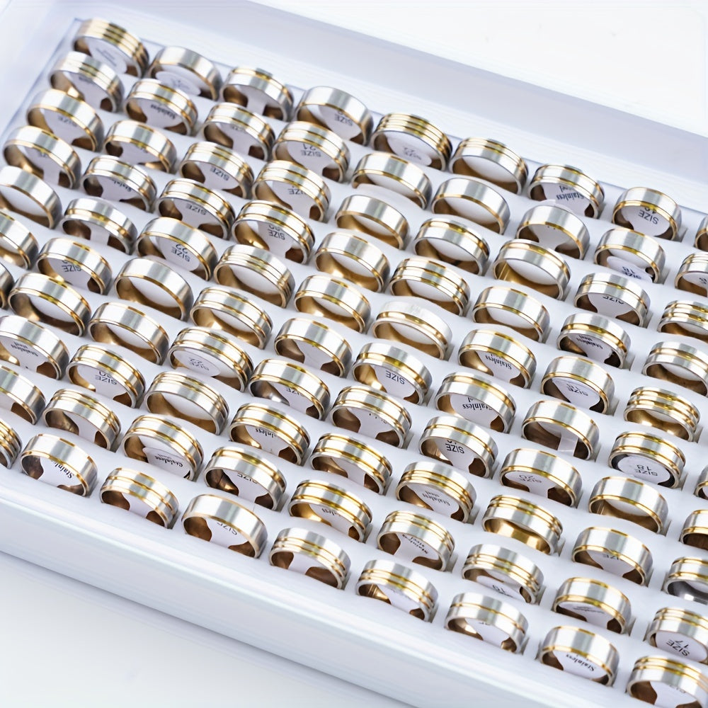 Set of 20 Multicolor Gold Silver Black Stainless Steel Rings for Men Women Jewelry Accessories