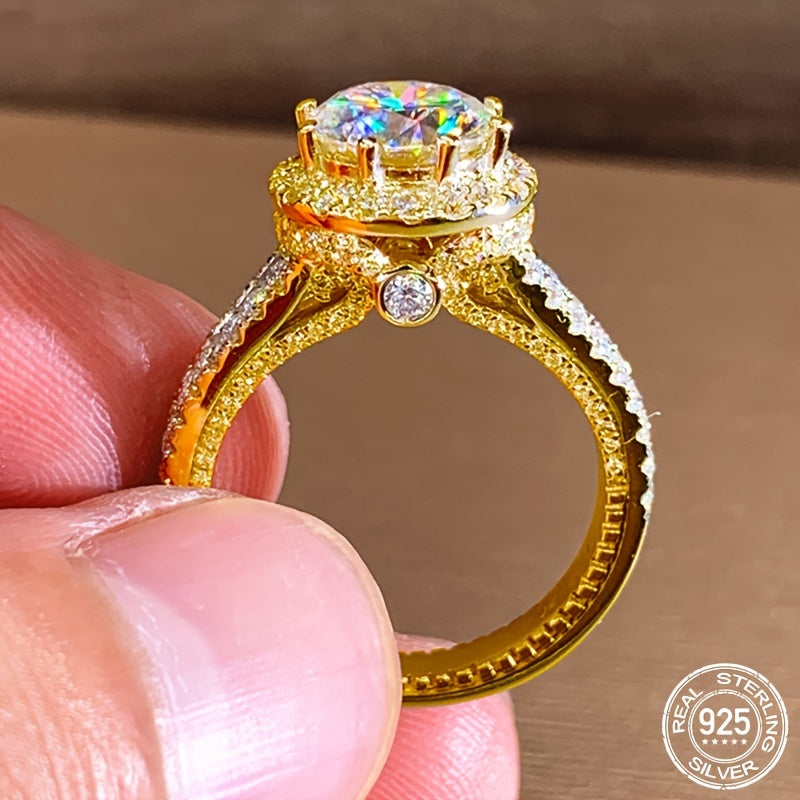 Men's 925 Sterling Silver Moissanite Engagement Ring 2 Carat D Color Gold Plated