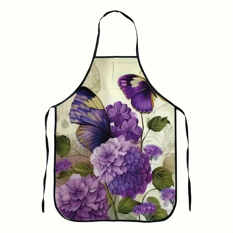 1 фартук с цветочным и птичьим принтом, изготовленный из 100% полиэстера, с регулируемым воротником для готовки и домашних дел