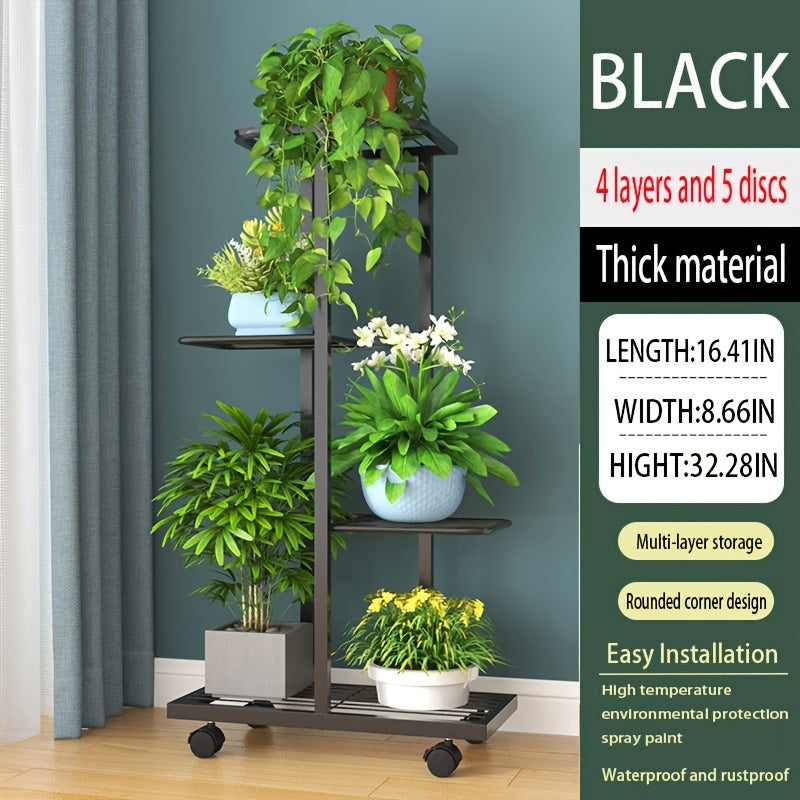 Metal 4-Tier Plant Stand Indoor Outdoor Rectangular Iron Frame Hanging Pot Capacity