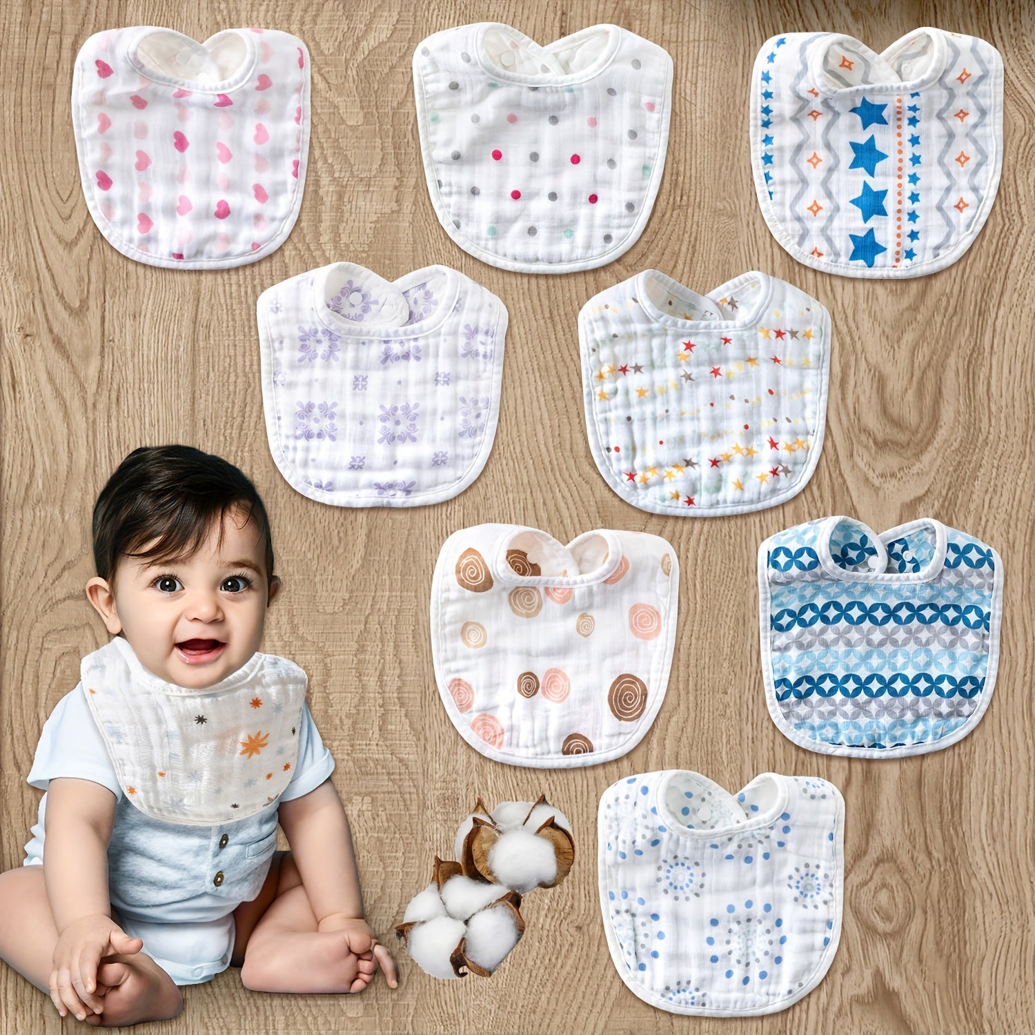 Set of 5 Cotton Gauze Baby Bibs with Soft Feeding Bibs in Assorted Colors