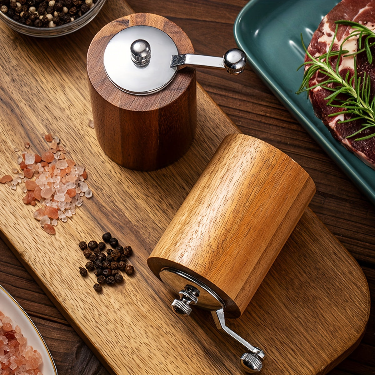 Manual Wooden Pepper Grinder for Black Peppercorns and Sea Salt
