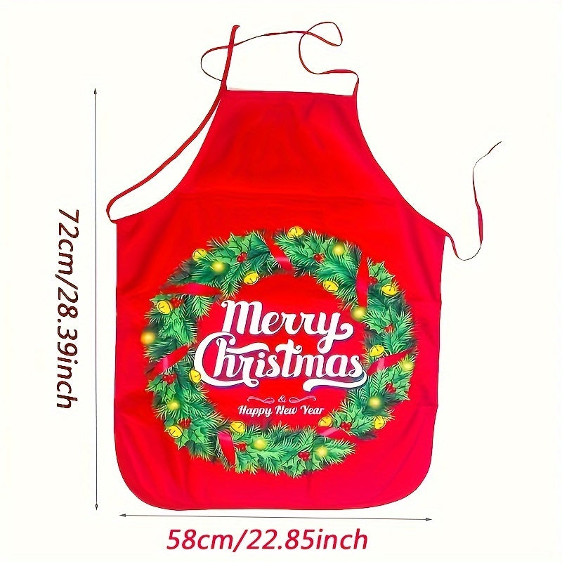Фартук с рождественским Санта, выполненный из красного полиэстера с праздничными узорами, такими как снежинки и олени, идеально подходит для готовки, выпечки и декора для вечеринок – легко ухаживать.