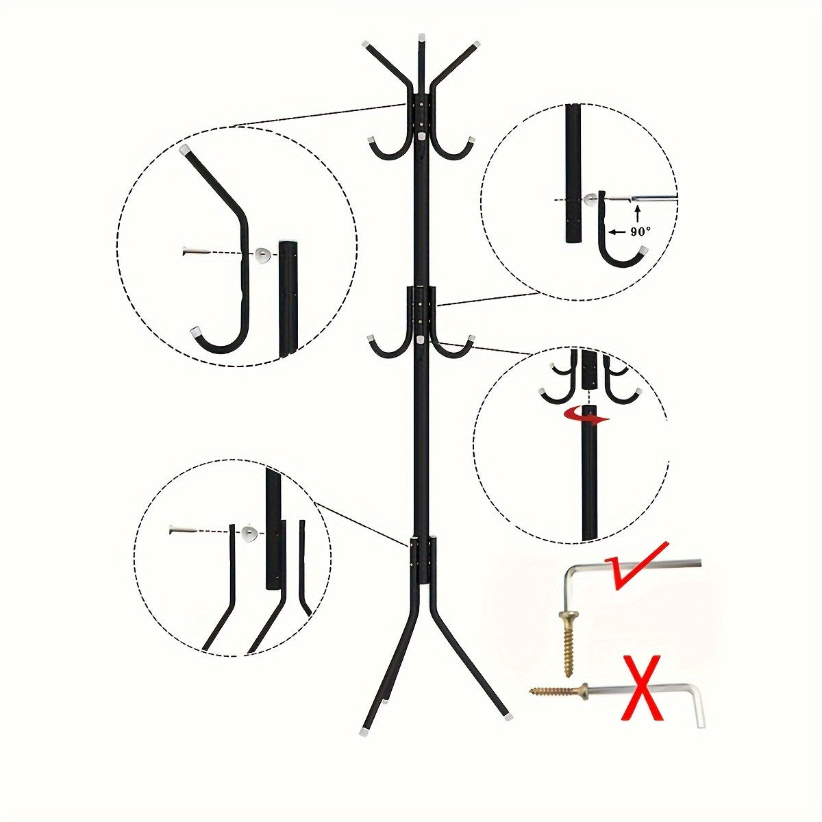 Metal Coat Rack Stand with Multiple Hooks, Modern Iron Hall Tree for Clothes and Handbags