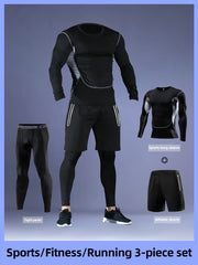 Men's Athletic Set Long Sleeve Mesh Top and Skinny Fit Polyester Spandex Pants for Running Basketball Hiking Training