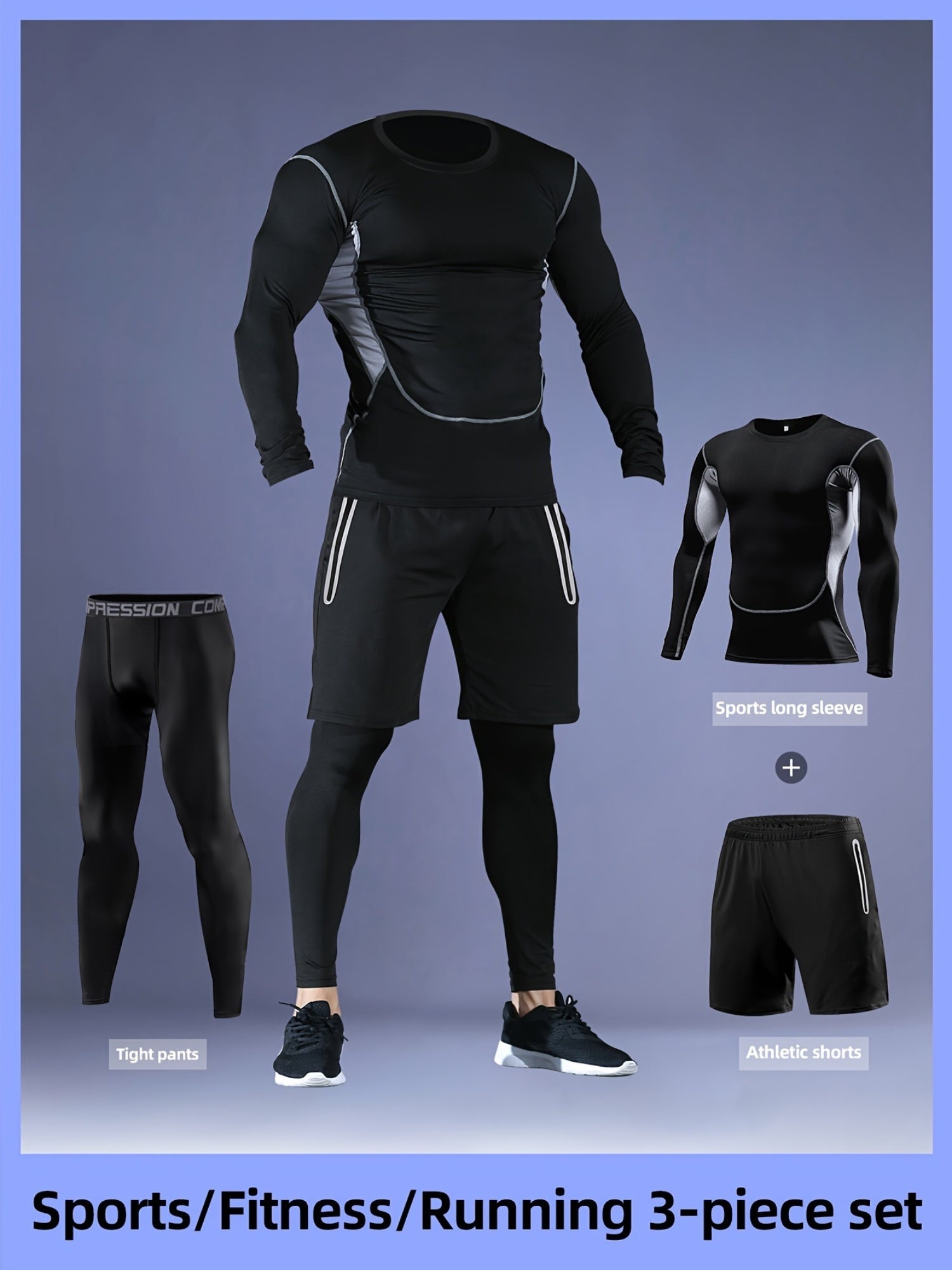 Men's Athletic Set Long Sleeve Mesh Top and Skinny Fit Polyester Spandex Pants for Running Basketball Hiking Training
