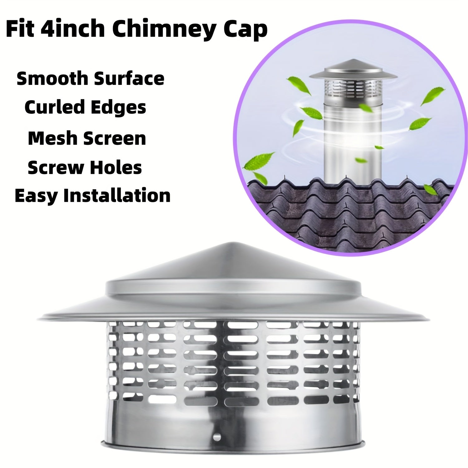 Stainless Steel 4 Inch Chimney Cover with Strainer Rain Cap for Ventilation