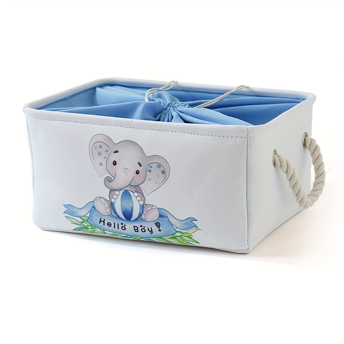 Fabric Storage Basket with Lid Collapsible Stackable Nursery Wardrobe Organizer Blue