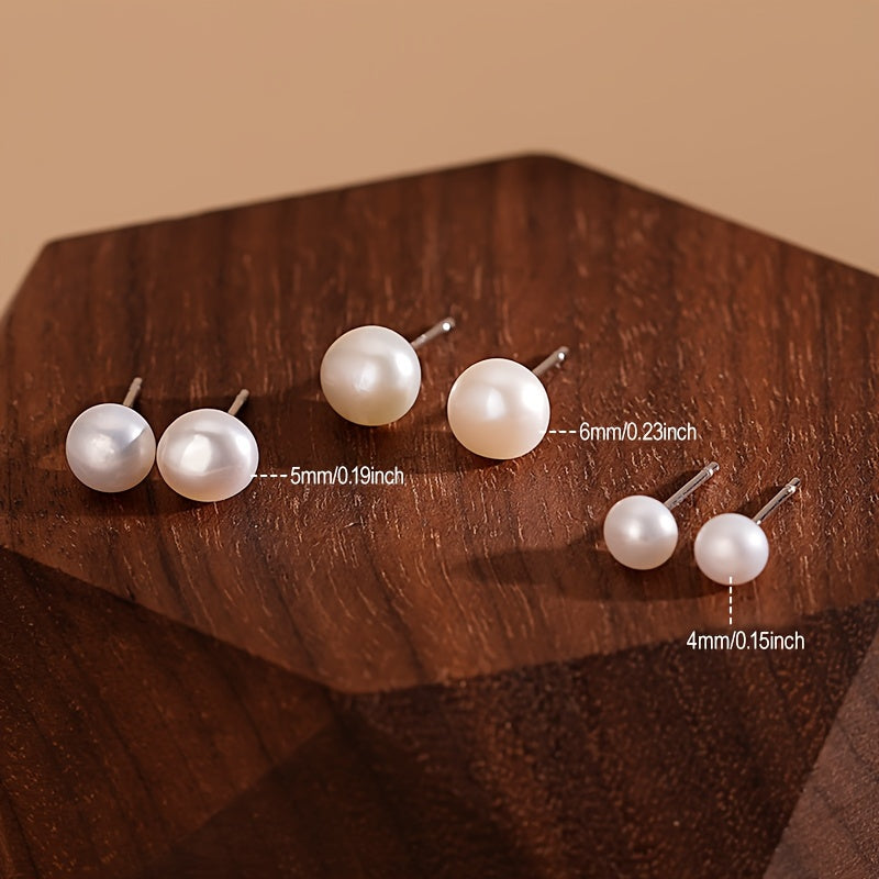 Sterling Silver Stud Earrings with Freshwater Pearls for Women Lightweight