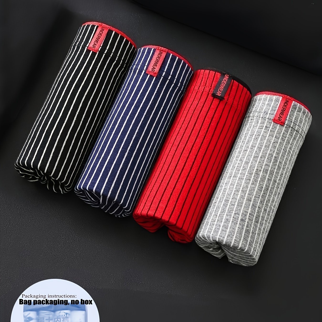 Men's Cotton Boxer Briefs 4-Pack Striped Breathable Soft Stretchy Shortie Underwear