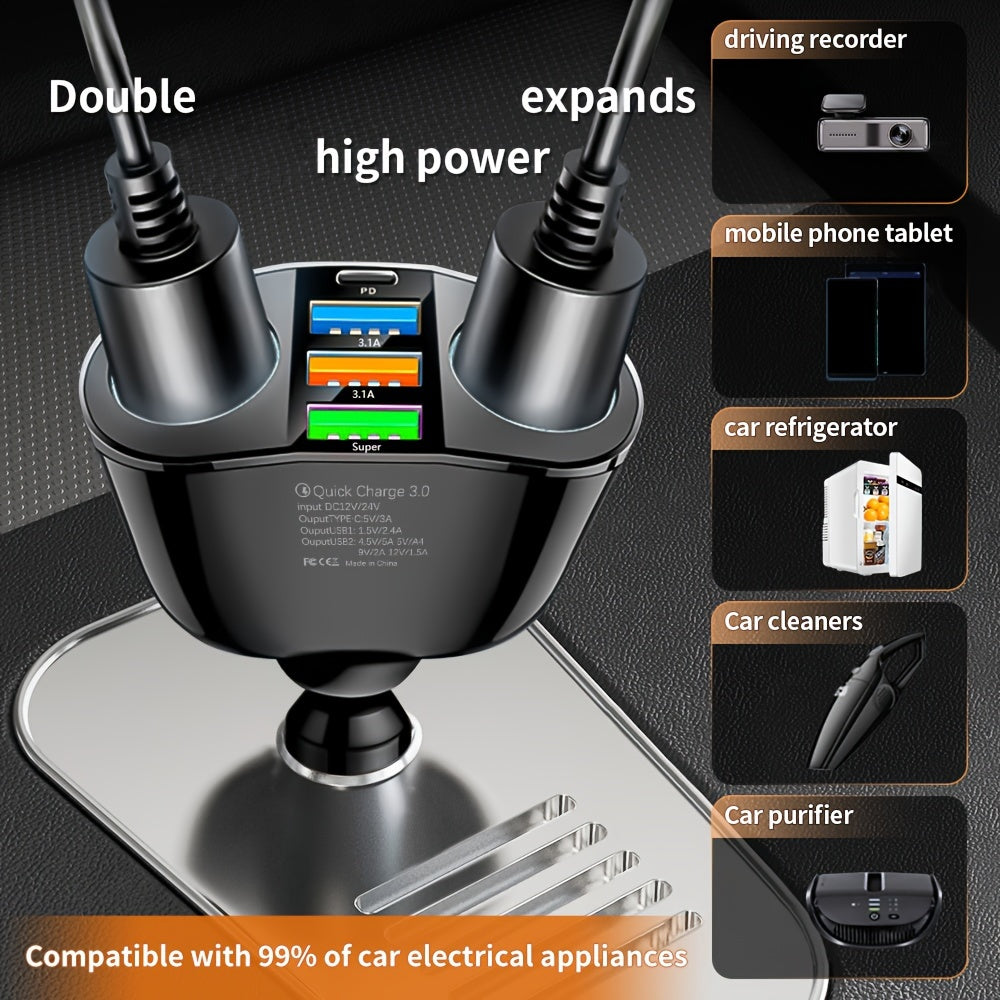 Cargador de coche multi-puerto con carga rápida, adaptador USB para teléfono y tableta