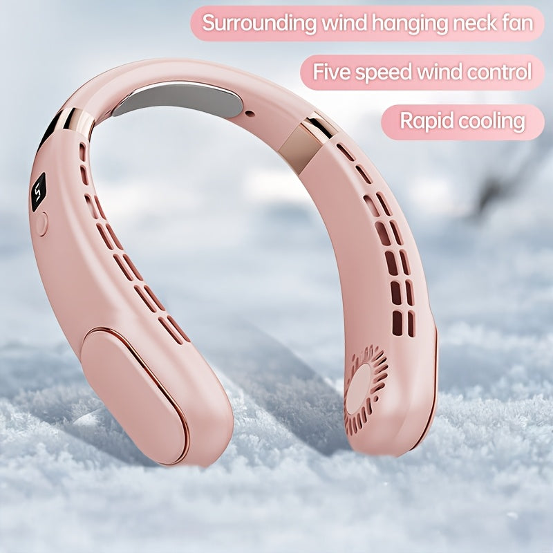 Portable High-Wind Neck Fan with Rechargeable Battery, 5-Speed, Bladeless, Quiet