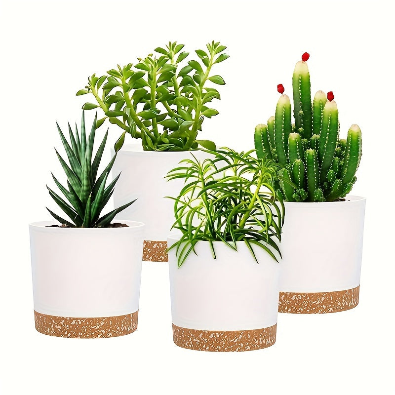 Set of 4 Modern Plastic Flower Pots with Drainage Holes 12.7cm Indoor Outdoor