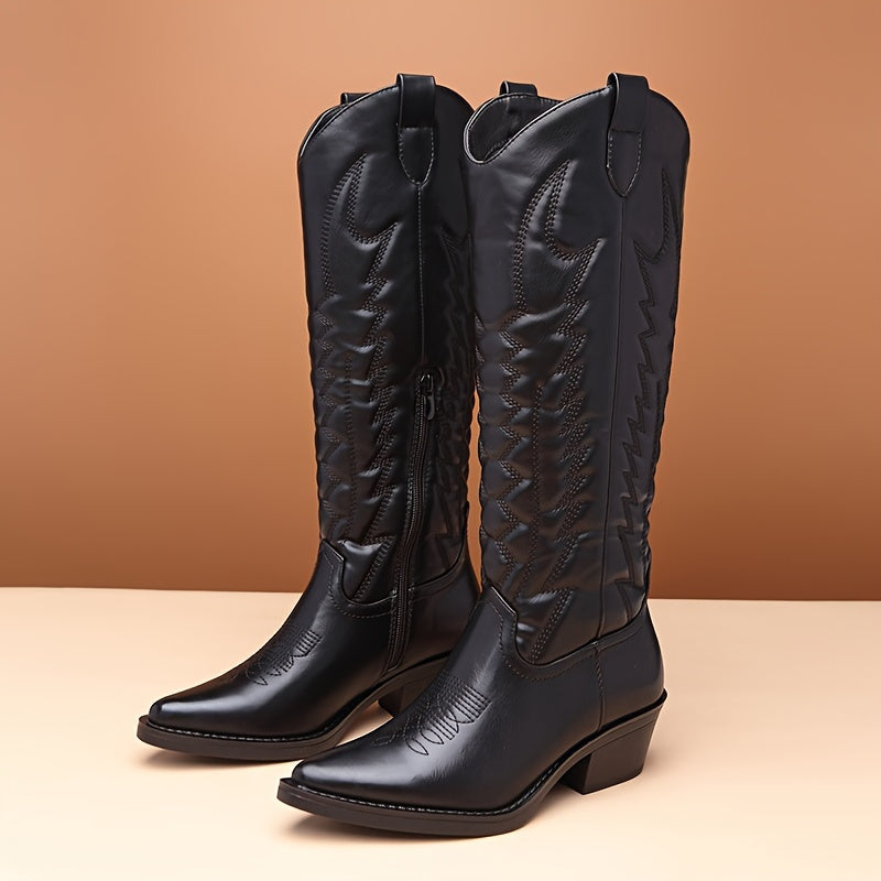 Women's Wide Width Faux Leather Mid-Calf Riding Boots with Zip