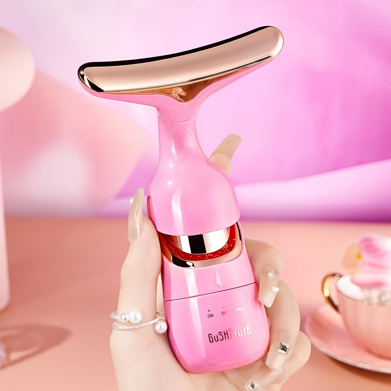 3-in-1 Beauty Device with Vibration Massager for Eyes, Face, Neck Pink