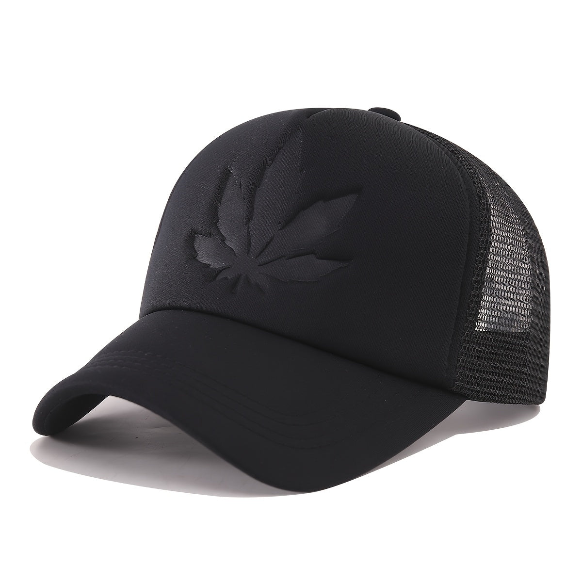 Maple Leaf Embossed Baseball Cap Breathable Mesh Back Polyester Casual Outdoor Sports Black Blue Red