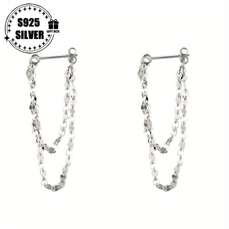 Women's Silver Earrings Double-Layer Lip Chain Tassel Hypoallergenic Jewelry