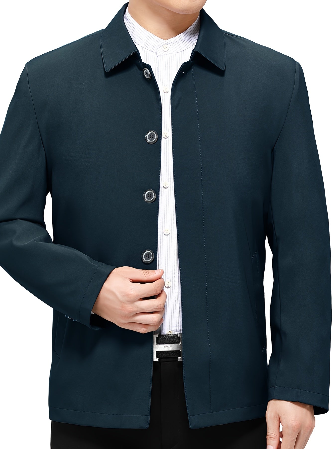 Men's Solid Color Button-Up Jacket for Spring and Autumn Casual Business Wear