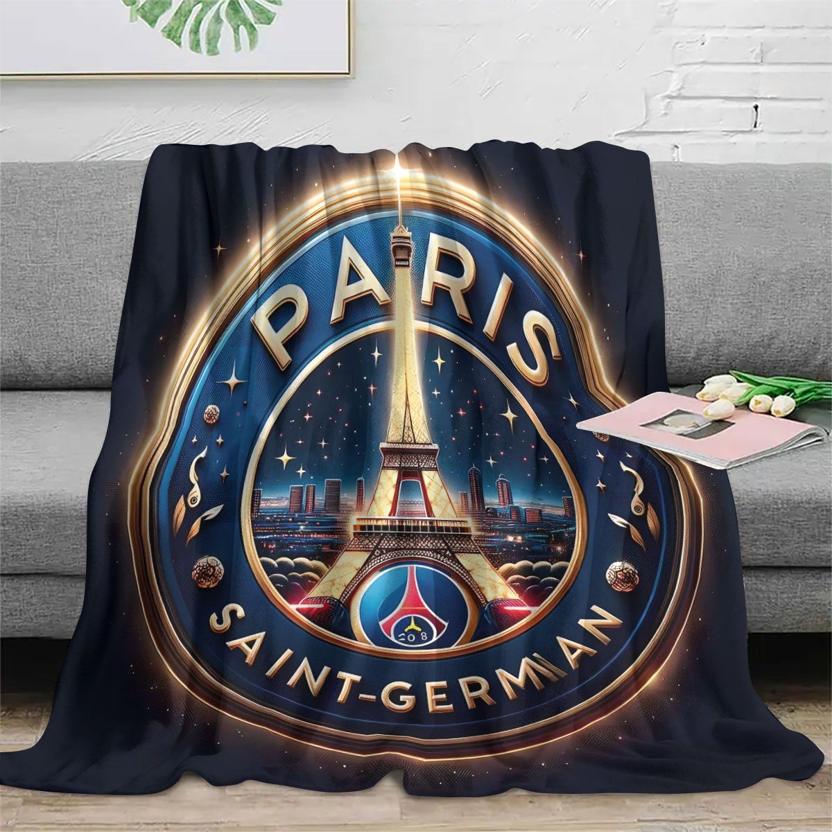 Soft Flannel Throw Blanket for Bed Sofa Chair All-Season with Eiffel Tower Print